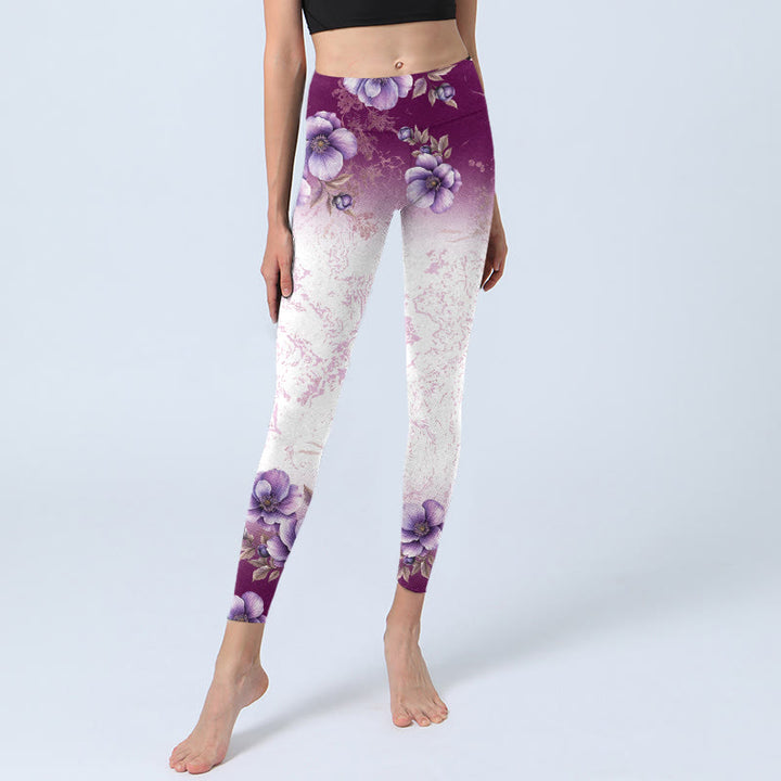 Leggings de sport à imprimé floral violet Buddha Stones pour femmes, pantalon de yoga - image 5