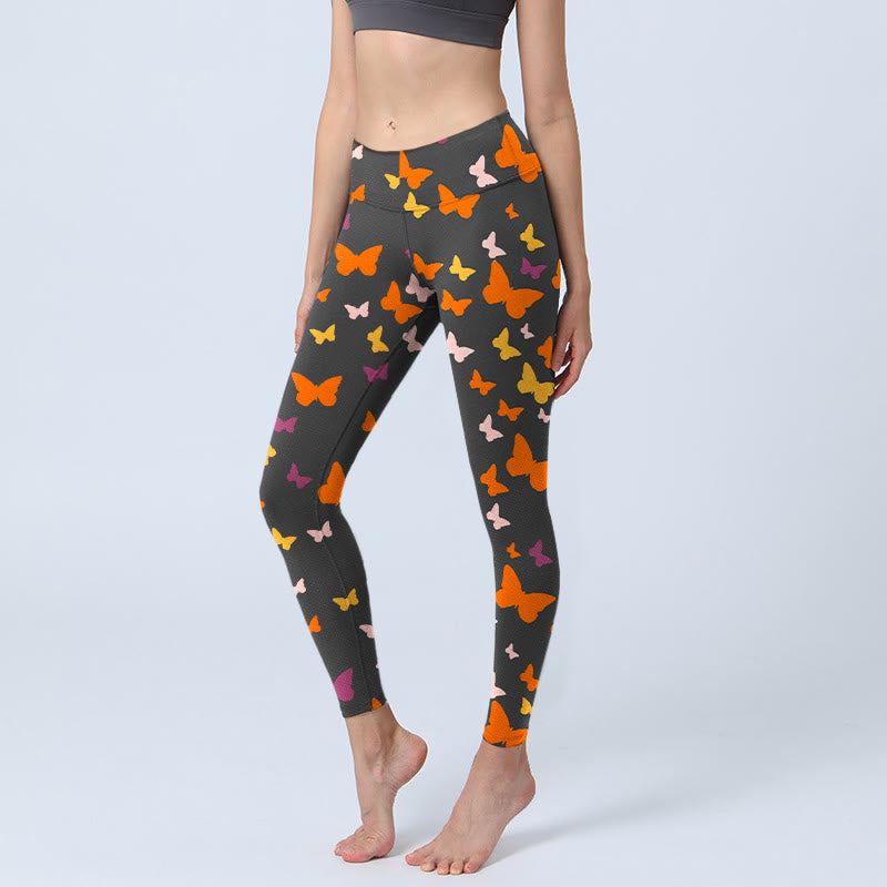 Leggings de sport à imprimé papillon coloré Buddha Stones pour femmes, pantalons de yoga - Noir - US18，UK/AU22，EU50 (4XL) - image 0