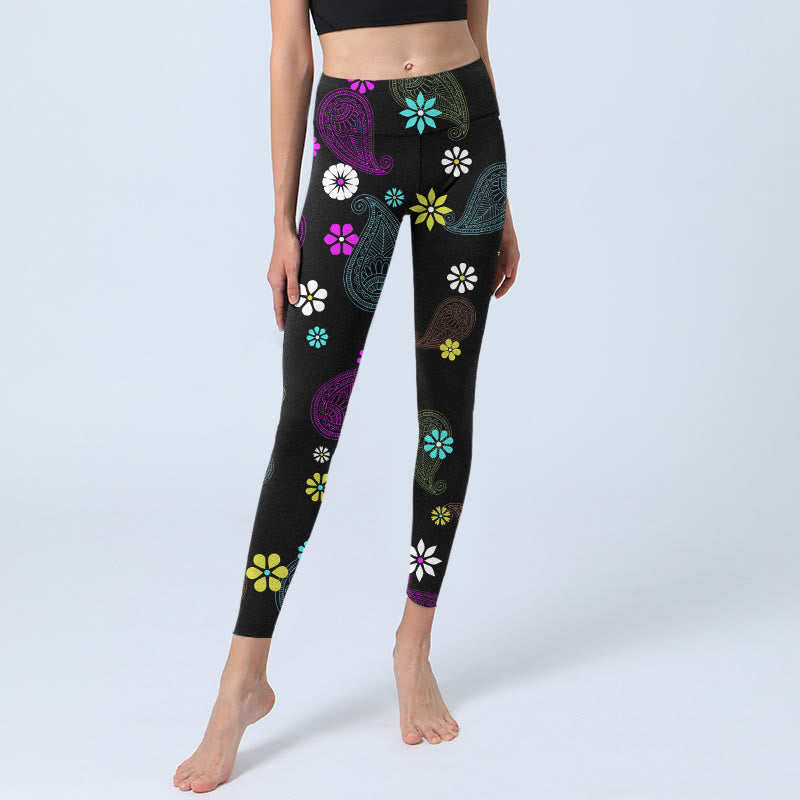 Leggings de sport à imprimé fleurs de cajou colorées Buddha Stones pour femmes, pantalons de yoga - image 6