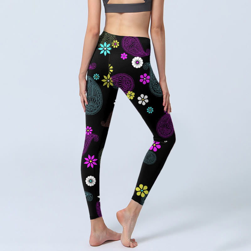 Leggings de sport à imprimé fleurs de cajou colorées Buddha Stones pour femmes, pantalons de yoga - image 5