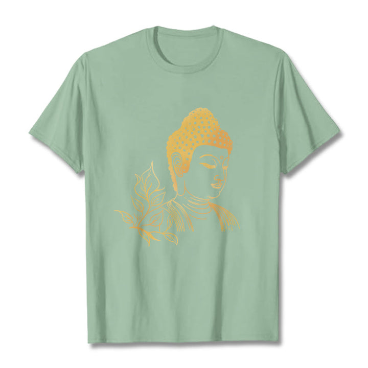 T- Buddha Stones Feuilles Dorées Méditation Bouddha T-shirt - Vert pâle - 2XL - image 14