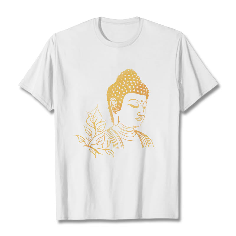 T- Buddha Stones Feuilles Dorées Méditation Bouddha T-shirt - Blanc - 2XL - image 5