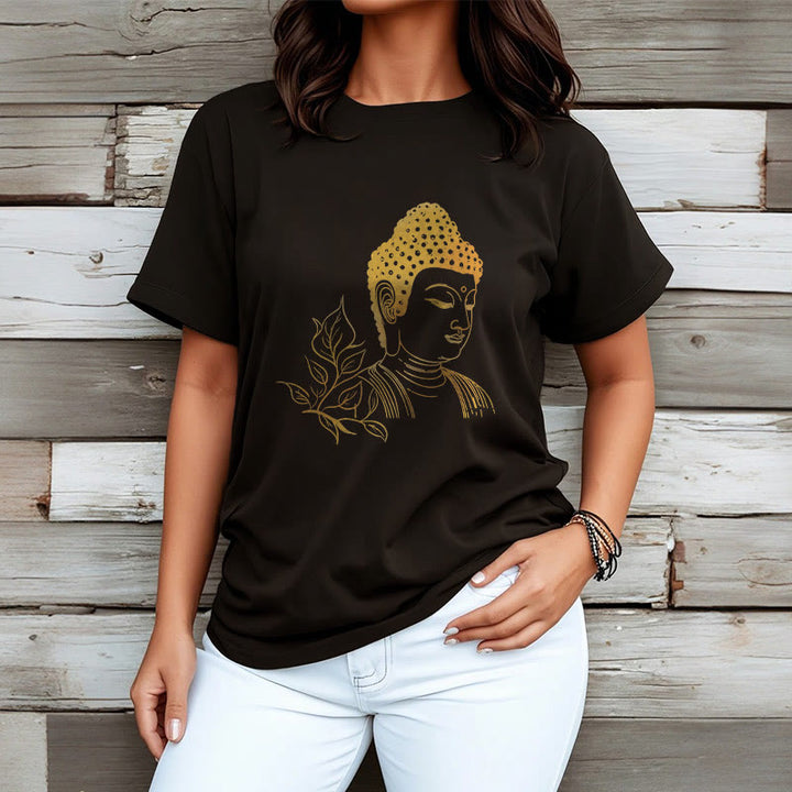T- Buddha Stones Feuilles Dorées Méditation Bouddha T-shirt - image 3