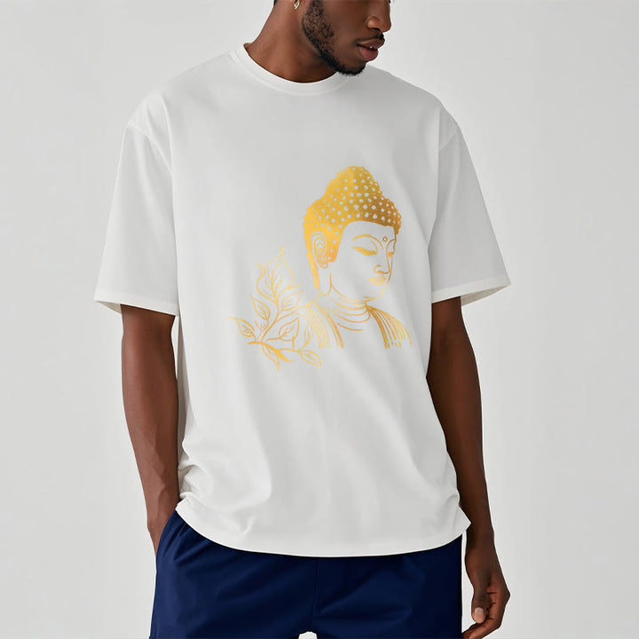 T- Buddha Stones Feuilles Dorées Méditation Bouddha T-shirt - image 6