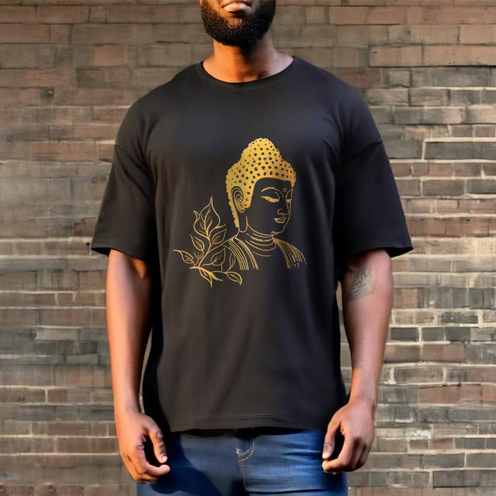 T- Buddha Stones Feuilles Dorées Méditation Bouddha T-shirt - image 2