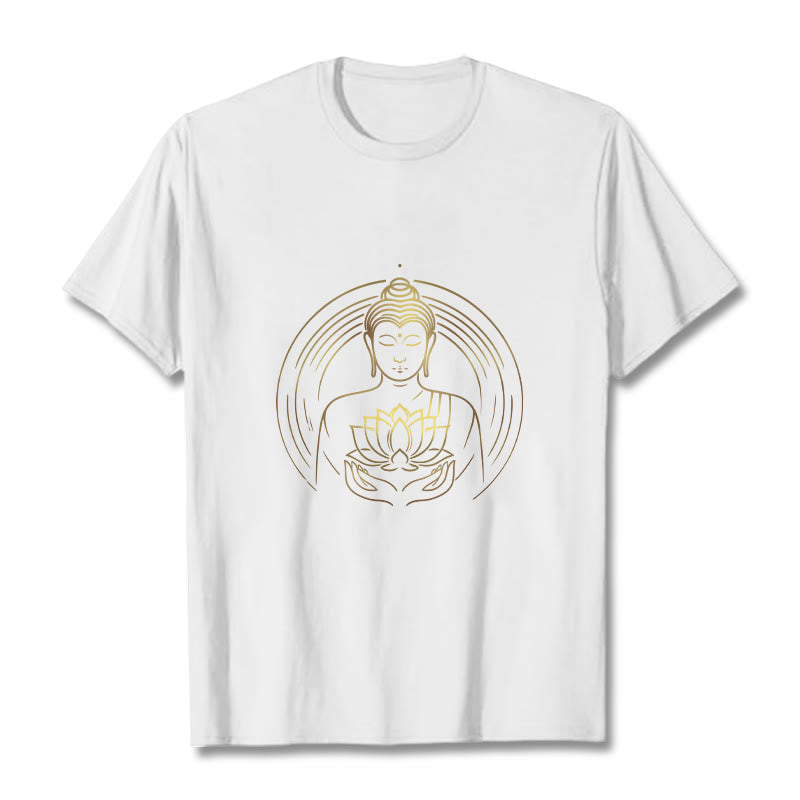 T-shirt Bouddha doré tenant une fleur de lotus Buddha Stones - Blanc - 2XL - image 0