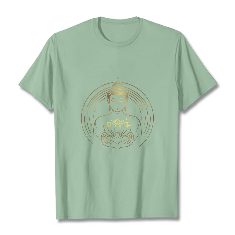 T-shirt Bouddha doré tenant une fleur de lotus Buddha Stones - Vert pâle - 2XL - image 14