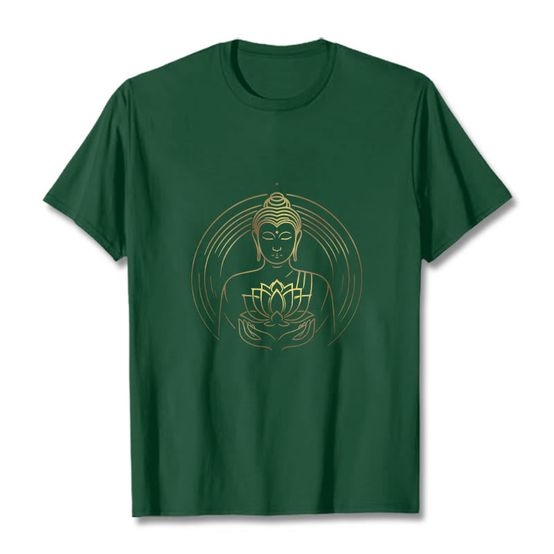 T-shirt Bouddha doré tenant une fleur de lotus Buddha Stones - Vert forêt - 2XL - image 10