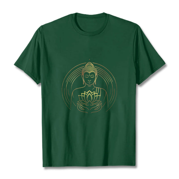 T-shirt Bouddha doré tenant une fleur de lotus Buddha Stones - Vert forêt - 2XL - image 10