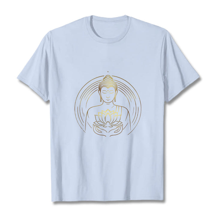T-shirt Bouddha doré tenant une fleur de lotus Buddha Stones - Cyan clair - 2XL - image 18