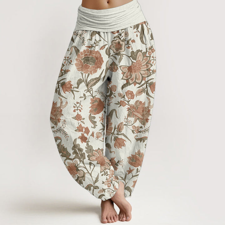 Pantalon sarouel taille élastique en pur coton motif tournesol Buddha Stones pour femme