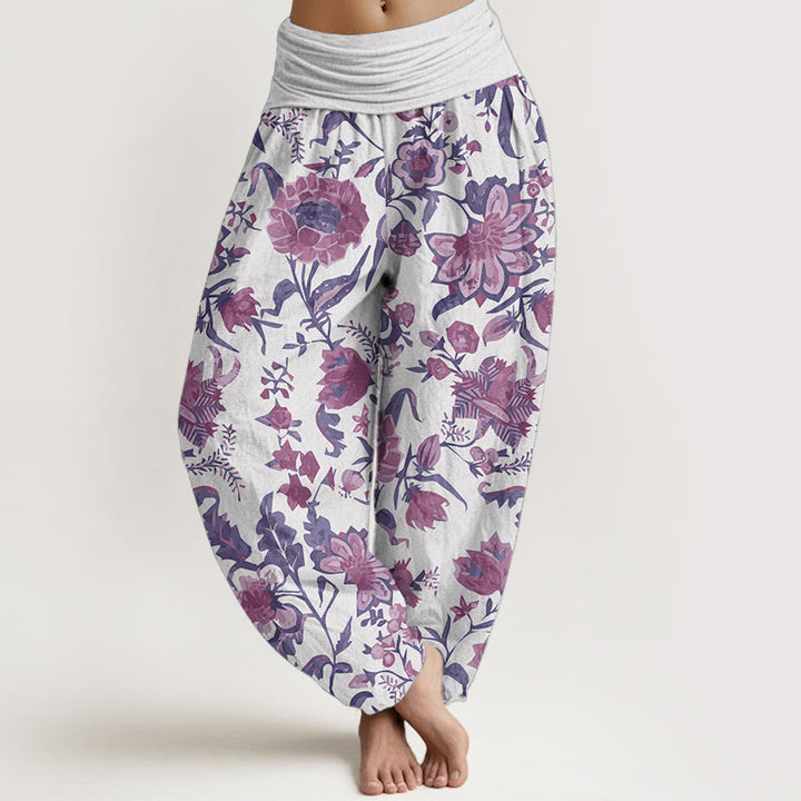 Pantalon sarouel taille élastique en pur coton motif tournesol Buddha Stones pour femme