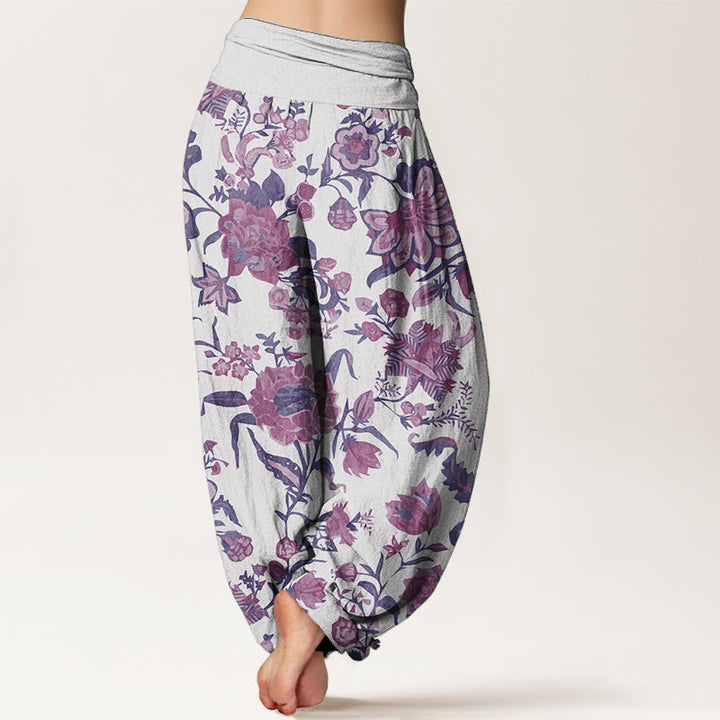 Pantalon sarouel taille élastique en pur coton motif tournesol Buddha Stones pour femme