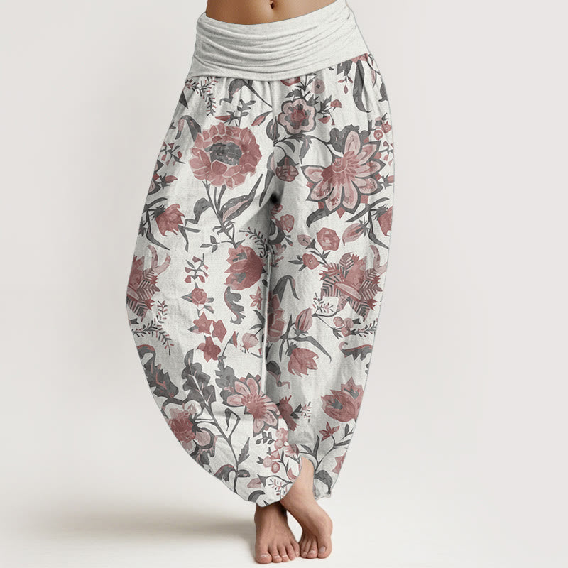 Pantalon sarouel taille élastique en pur coton motif tournesol Buddha Stones pour femme