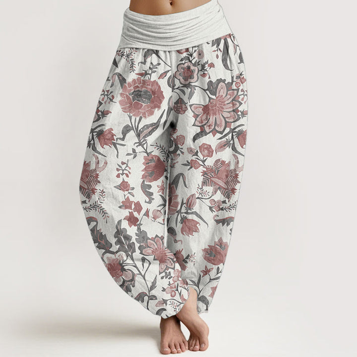 Pantalon sarouel taille élastique en pur coton motif tournesol Buddha Stones pour femme