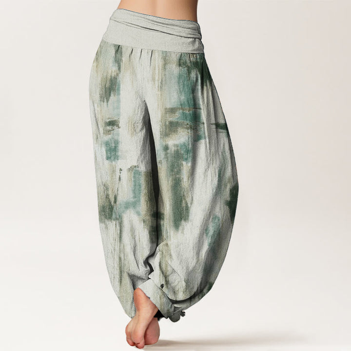 Pantalon sarouel en pur coton avec motif tie-dye et Buddha Stones pour femme, taille élastique - image 1