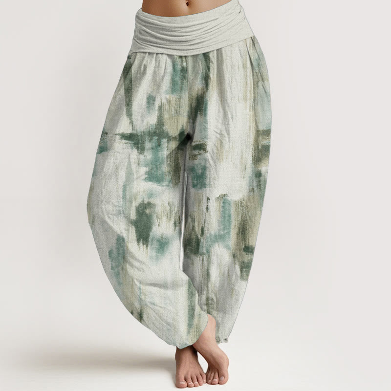 Pantalon sarouel en pur coton avec motif tie-dye et Buddha Stones pour femme, taille élastique - Melon miellat - US22，UK/AU26，EU54 (6XL) - image 0