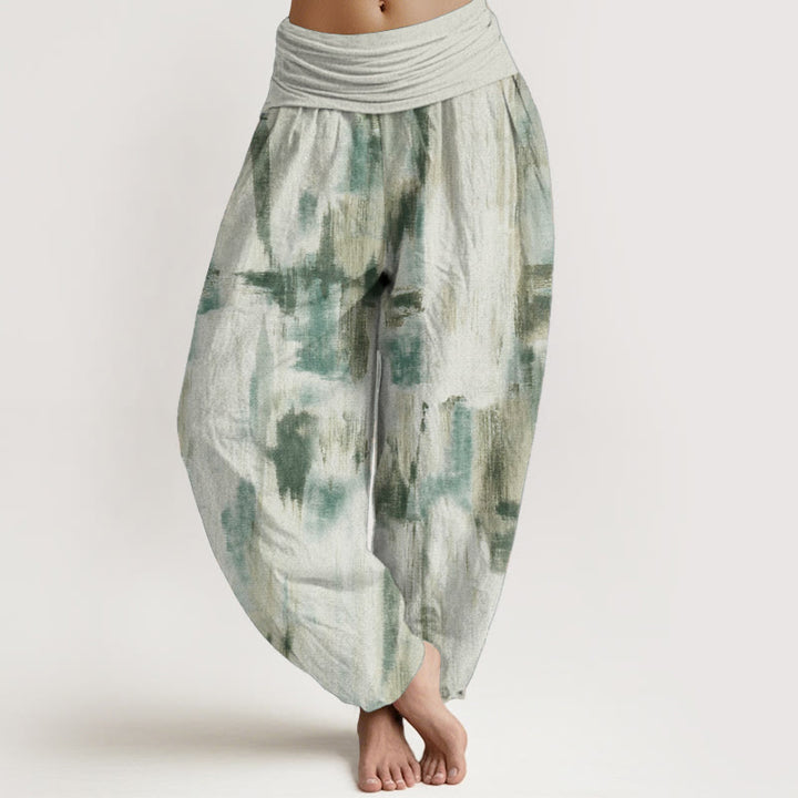 Pantalon sarouel en pur coton avec motif tie-dye et Buddha Stones pour femme, taille élastique - Melon miellat - US22，UK/AU26，EU54 (6XL) - image 0