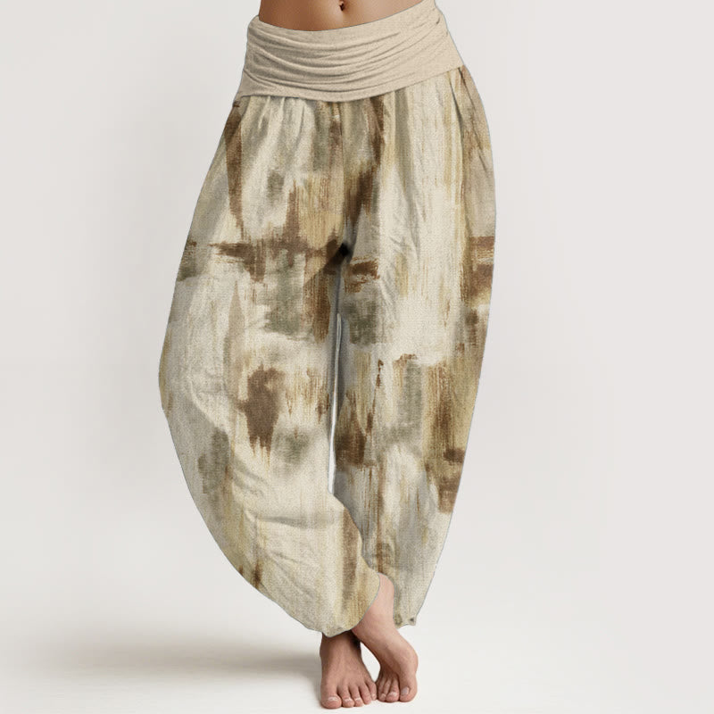 Pantalon sarouel en pur coton avec motif tie-dye et Buddha Stones pour femme, taille élastique