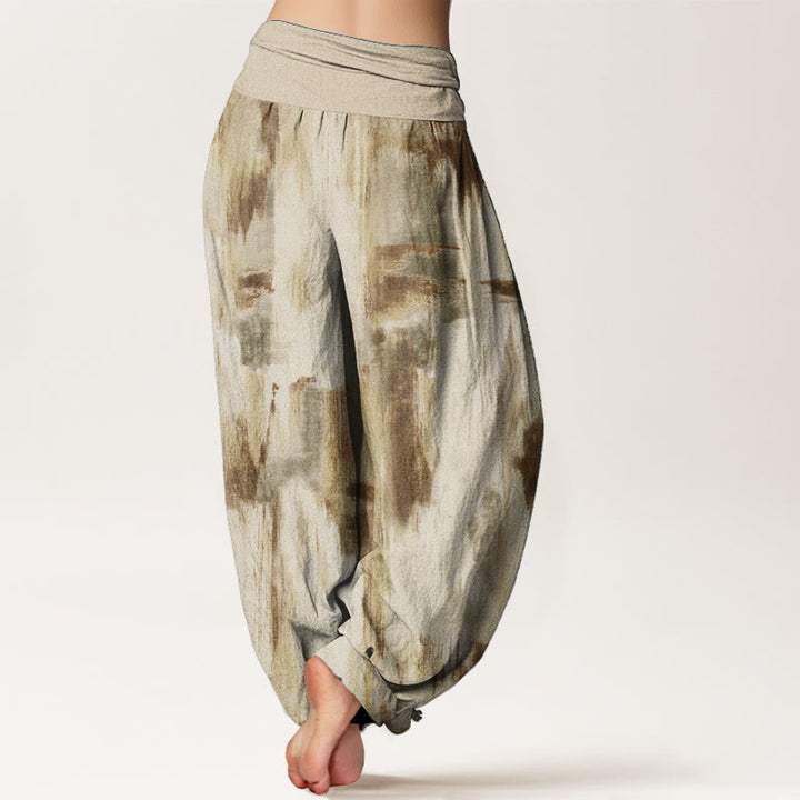 Pantalon sarouel en pur coton avec motif tie-dye et Buddha Stones pour femme, taille élastique