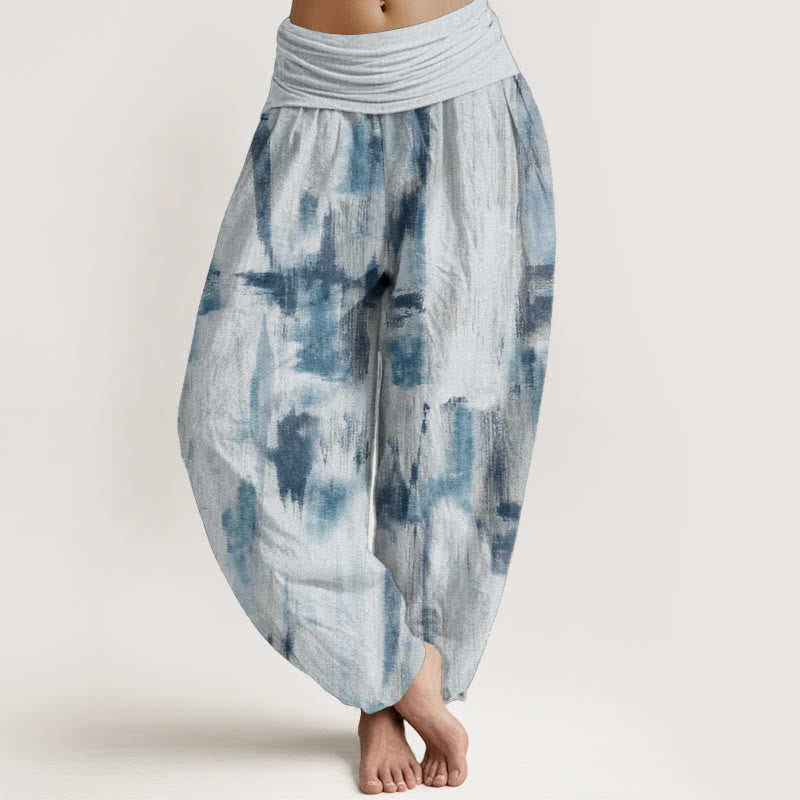 Pantalon sarouel en pur coton avec motif tie-dye et Buddha Stones pour femme, taille élastique