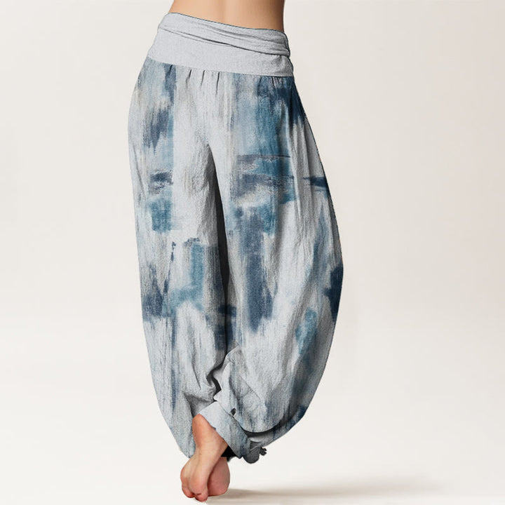 Pantalon sarouel en pur coton avec motif tie-dye et Buddha Stones pour femme, taille élastique