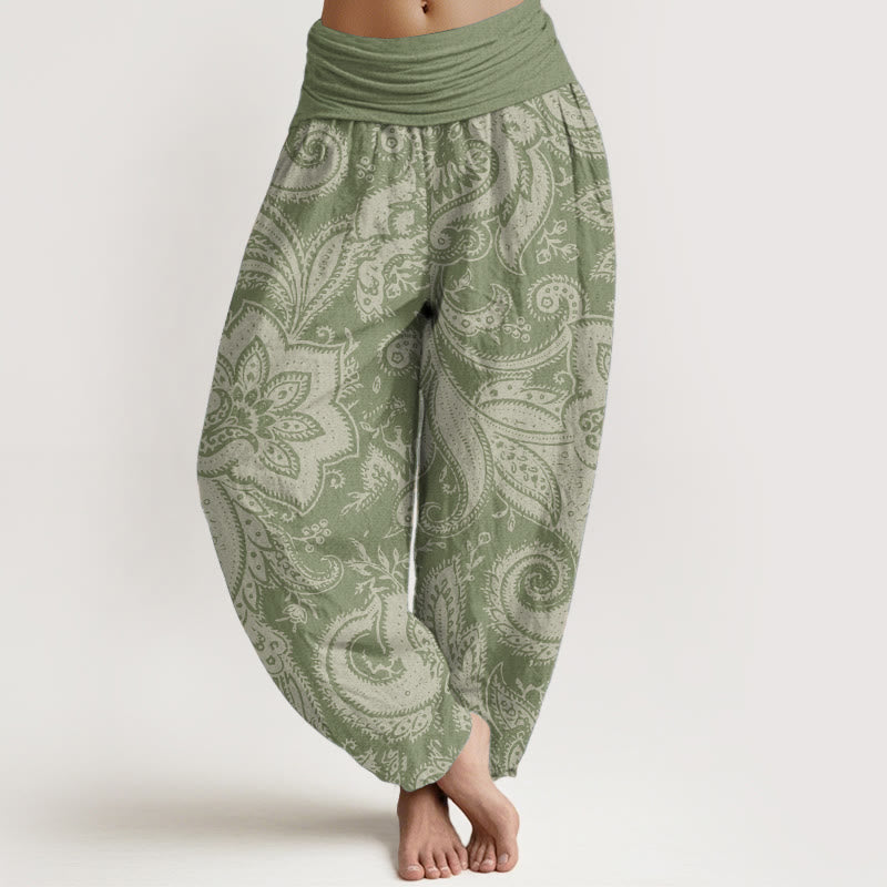Pantalon Buddha Stones femme en pur coton à motif cachemire et fleurs, taille élastique