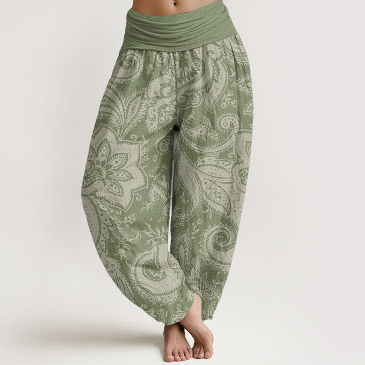 Pantalon Buddha Stones femme en pur coton à motif cachemire et fleurs, taille élastique