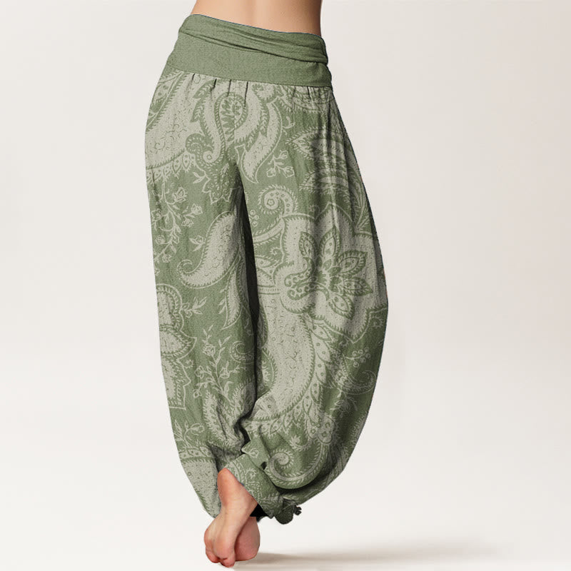 Pantalon Buddha Stones femme en pur coton à motif cachemire et fleurs, taille élastique