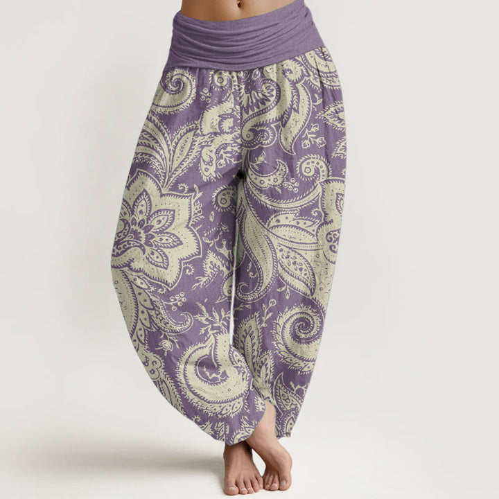 Pantalon Buddha Stones femme en pur coton à motif cachemire et fleurs, taille élastique