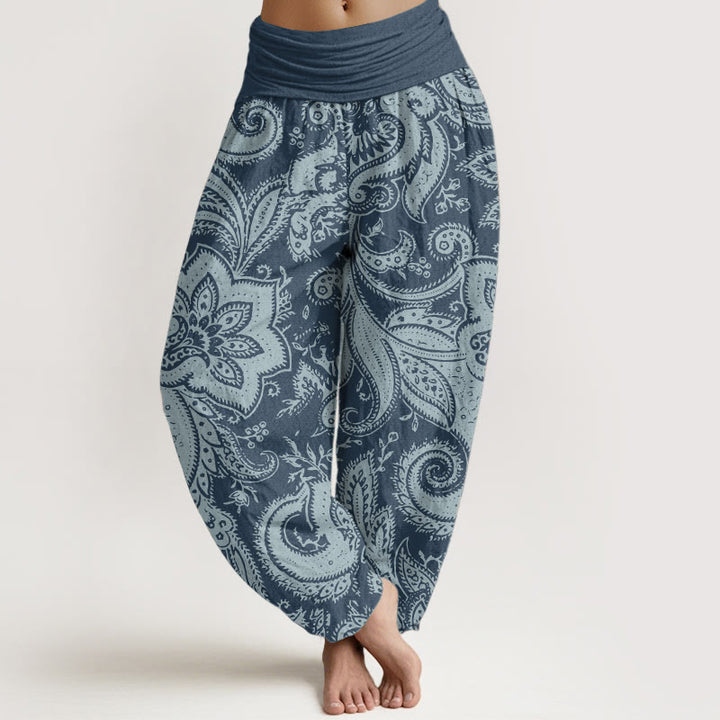 Pantalon Buddha Stones femme en pur coton à motif cachemire et fleurs, taille élastique