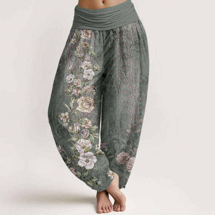 Pantalon sarouel à taille élastique pour femme, motif ethnique totem floral, pur coton, Buddha Stones - Vert mer moyen - US22，UK/AU26，EU54 (6XL) - image 0