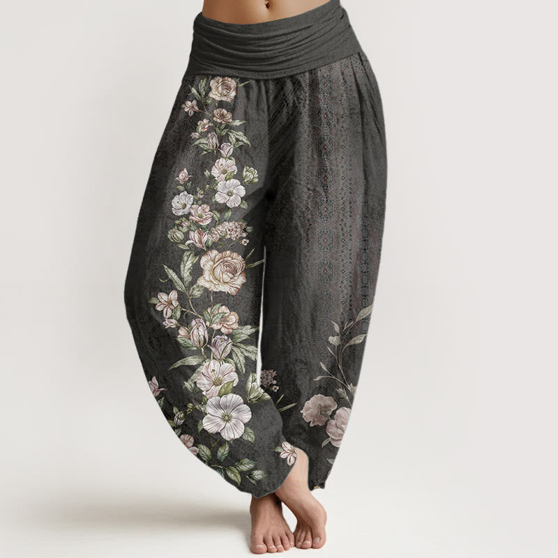 Pantalon sarouel à taille élastique pour femme, motif ethnique totem floral, pur coton, Buddha Stones - Noir - US22，UK/AU26，EU54 (6XL) - image 8