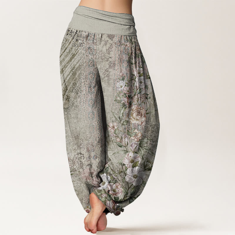 Pantalon sarouel à taille élastique pour femme, motif ethnique totem floral, pur coton, Buddha Stones