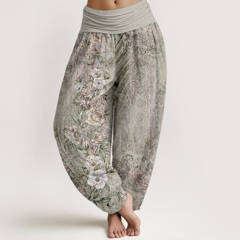 Pantalon sarouel à taille élastique pour femme, motif ethnique totem floral, pur coton, Buddha Stones