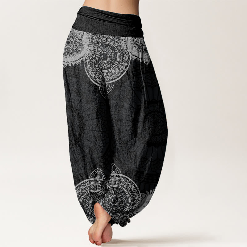 Pantalon sarouel à taille élastique pour femme, motif mandala circulaire en pur coton, Buddha Stones - image 1