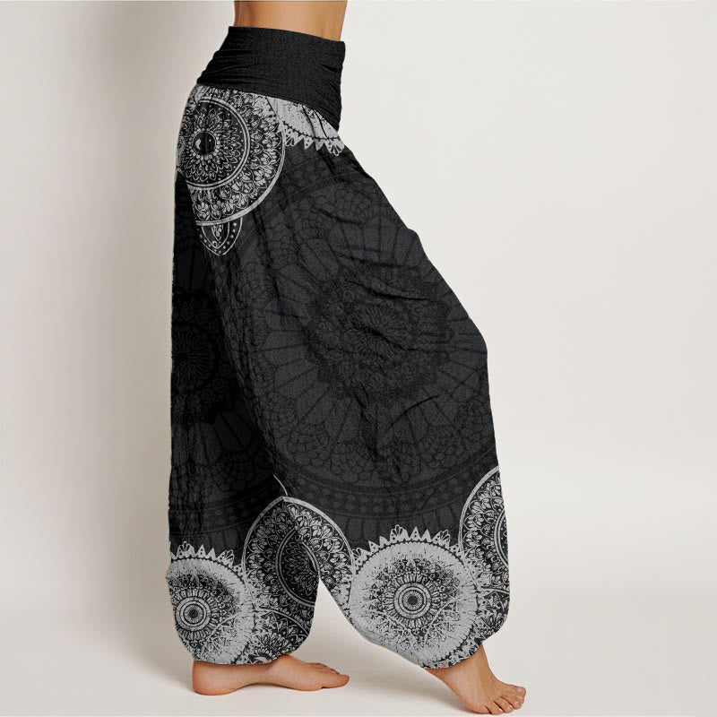 Pantalon sarouel à taille élastique pour femme, motif mandala circulaire en pur coton, Buddha Stones - image 2