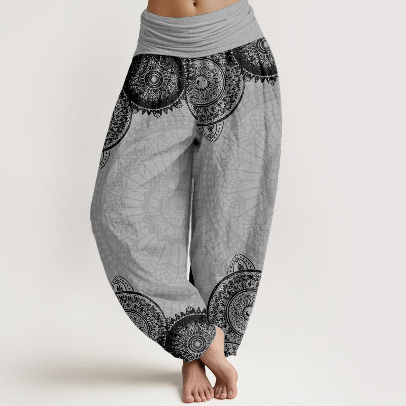 Pantalon sarouel à taille élastique pour femme, motif mandala circulaire en pur coton, Buddha Stones - Gris clair - US22，UK/AU26，EU54 (6XL) - image 9