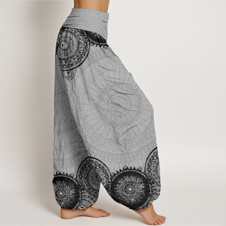 Pantalon sarouel à taille élastique pour femme, motif mandala circulaire en pur coton, Buddha Stones
