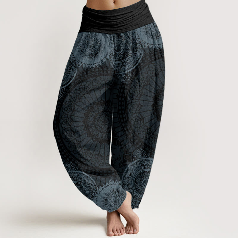 Pantalon sarouel à taille élastique pour femme, motif mandala circulaire en pur coton, Buddha Stones - Gris - US22，UK/AU26，EU54 (6XL) - image 6