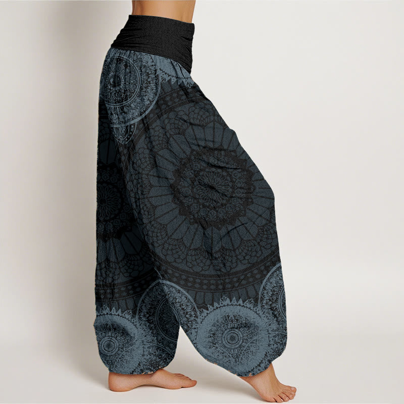 Pantalon sarouel à taille élastique pour femme, motif mandala circulaire en pur coton, Buddha Stones