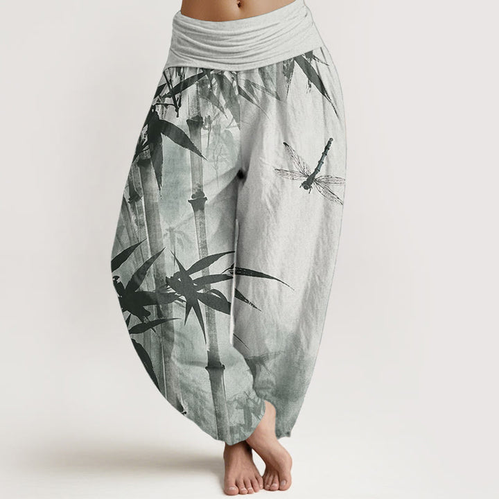 Pantalon Buddha Stones de bambou et libellule pour femme, taille élastique
