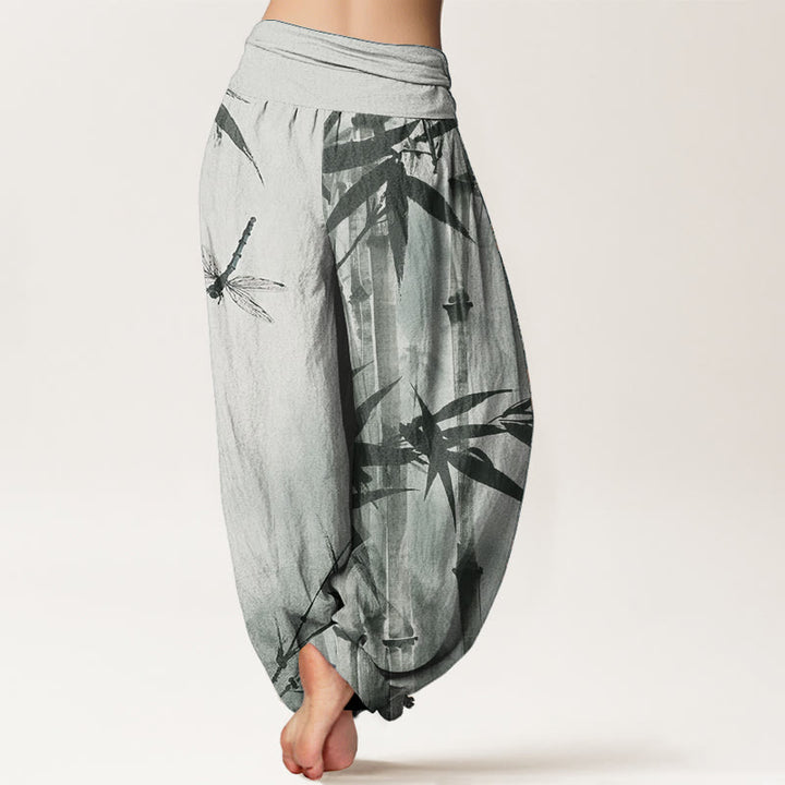 Pantalon Buddha Stones de bambou et libellule pour femme, taille élastique