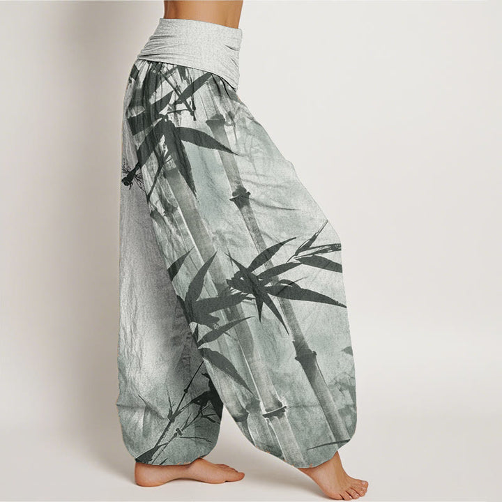 Pantalon Buddha Stones de bambou et libellule pour femme, taille élastique