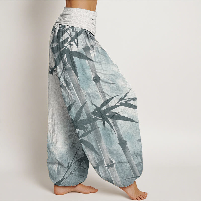 Pantalon Buddha Stones de bambou et libellule pour femme, taille élastique
