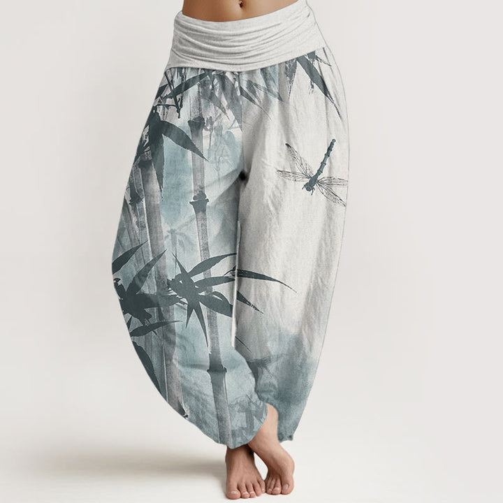 Pantalon Buddha Stones de bambou et libellule pour femme, taille élastique