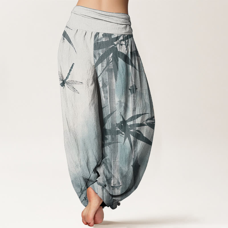Pantalon Buddha Stones de bambou et libellule pour femme, taille élastique