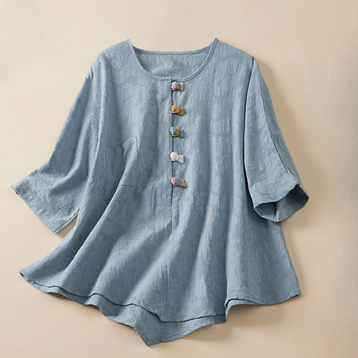 Chemise femme à manches courtes, manches courtes, motif floral coloré et grenouille , Buddha Stones - Bleu ciel clair - US8-10，UK/AU12-14，EU40-42 (2XL) - image 0