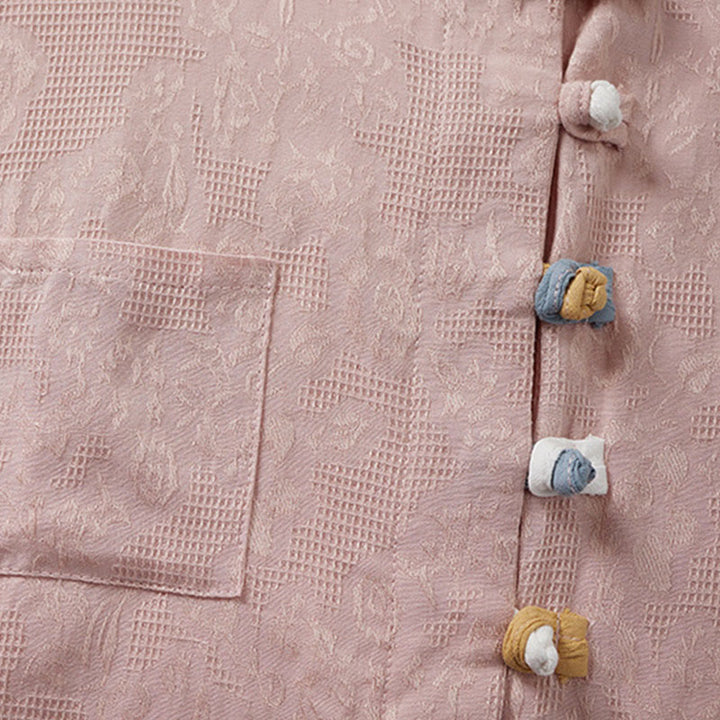 Chemise décontractée en coton et lin pour femme, motif grenouille coloré, motif fleurs et Buddha Stones , à manches mi-longues - image 8