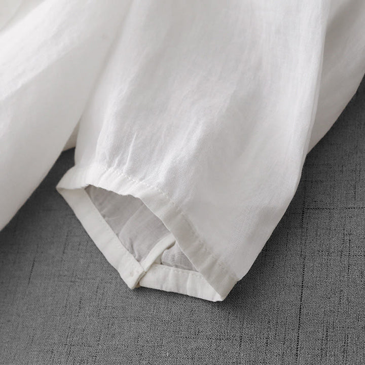 Cardigan en coton à manches mi-longues pour femme, motif Buddha Stones, broderie artistique de couleur pure, bouton sur le devant - image 14